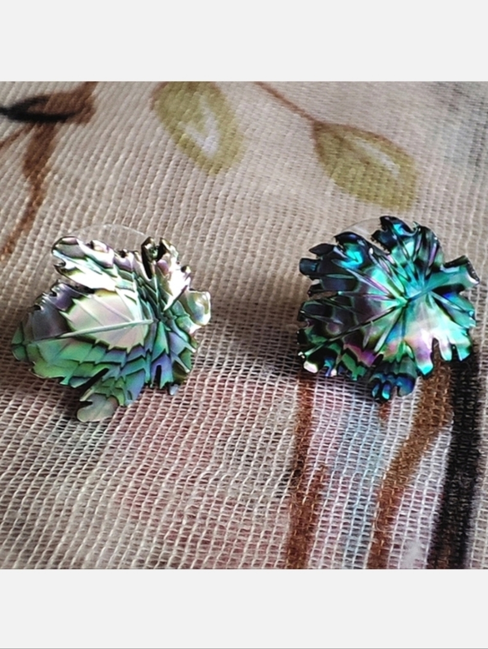 Petite Real Carved Abalone Shell Maple Marijuana Leaf Leaves Pierced Earrings